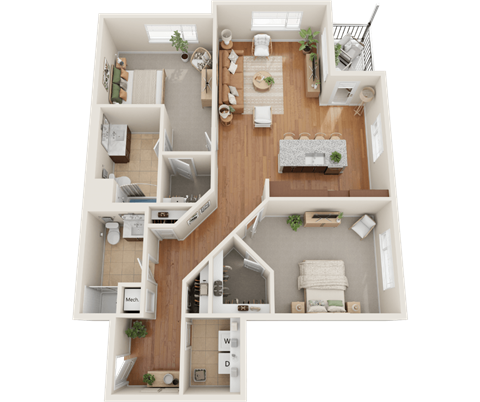 C9, 2 bed 2 bath floor plan at Sylvan Uptown, Denver, CO, 80203
